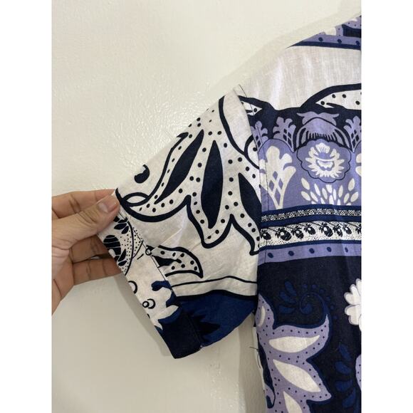 Festival Boho Linen Blend Beach Top XS Coastal Vacation Maximalist Resort Artsy - Picture 3 of 12